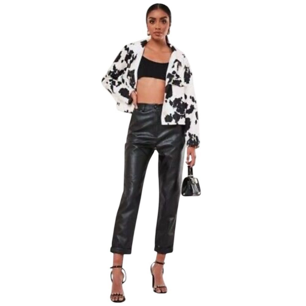 Missguided Faux Leather Turn Up Hem Cigarette Black Pants Size 12 NEW
